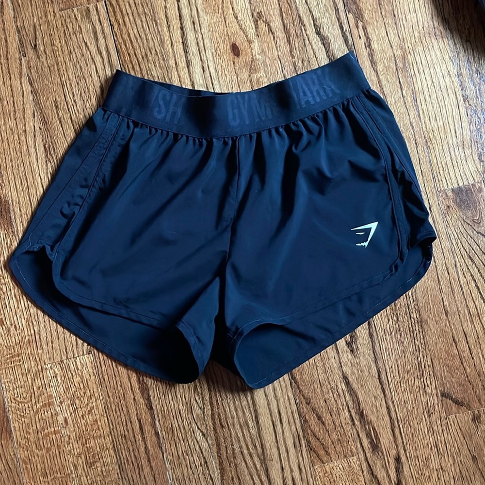 Gymshark black athletic shorts, high waisted, stretchy band